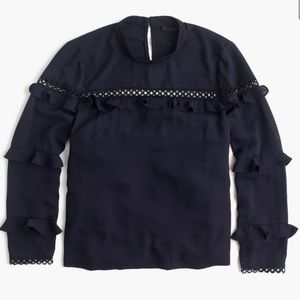 Navy blouse tiered ruffle top scallop trim formal work